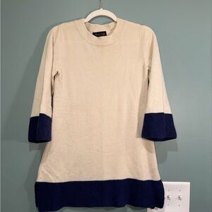 Cream and Navy Cashmere Colorblock Sweater Dress